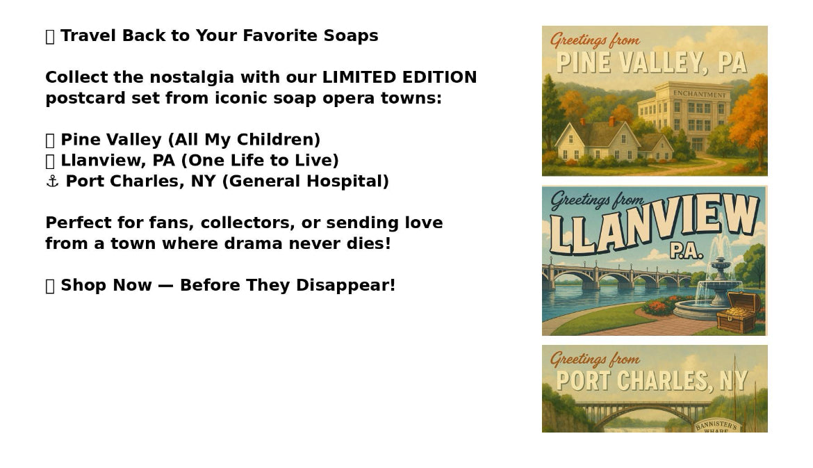 3-Pack Postcard Set; Soap Opera Towns, Limited Edition