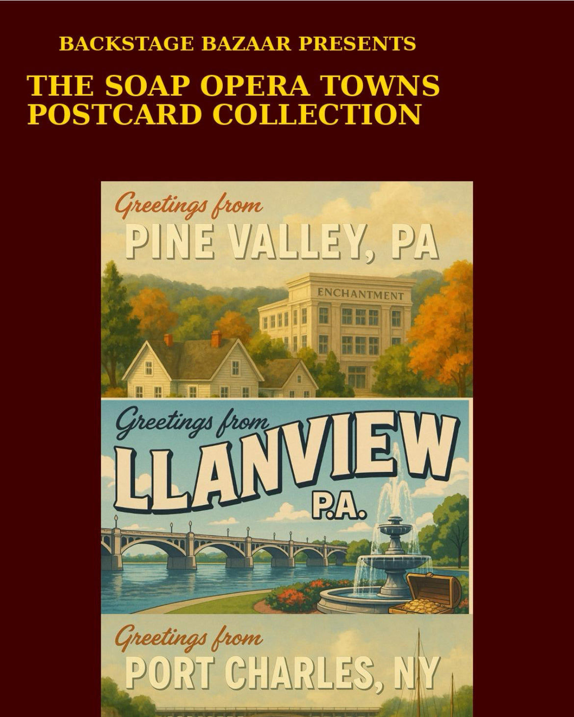 3-Pack Postcard Set; Soap Opera Towns, Limited Edition